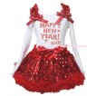 White Tank Top Red Sequins Ruffles Minnie Dots Bows & Rhinestone Happy New Year 2016 Print & Bling Red Sequins Pettiskirt MG1959